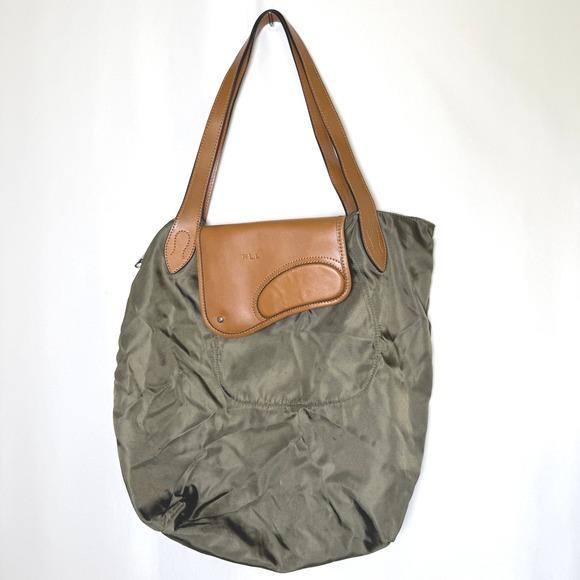 Lauren Ralph Lauren Handbags - Lauren Ralph Lauren Nylon Leather Tote Shoulder Bag Olive Green RLL Equestrian